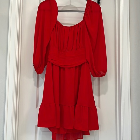 Red Chiffon Mini Dress - Picture 2 of 9